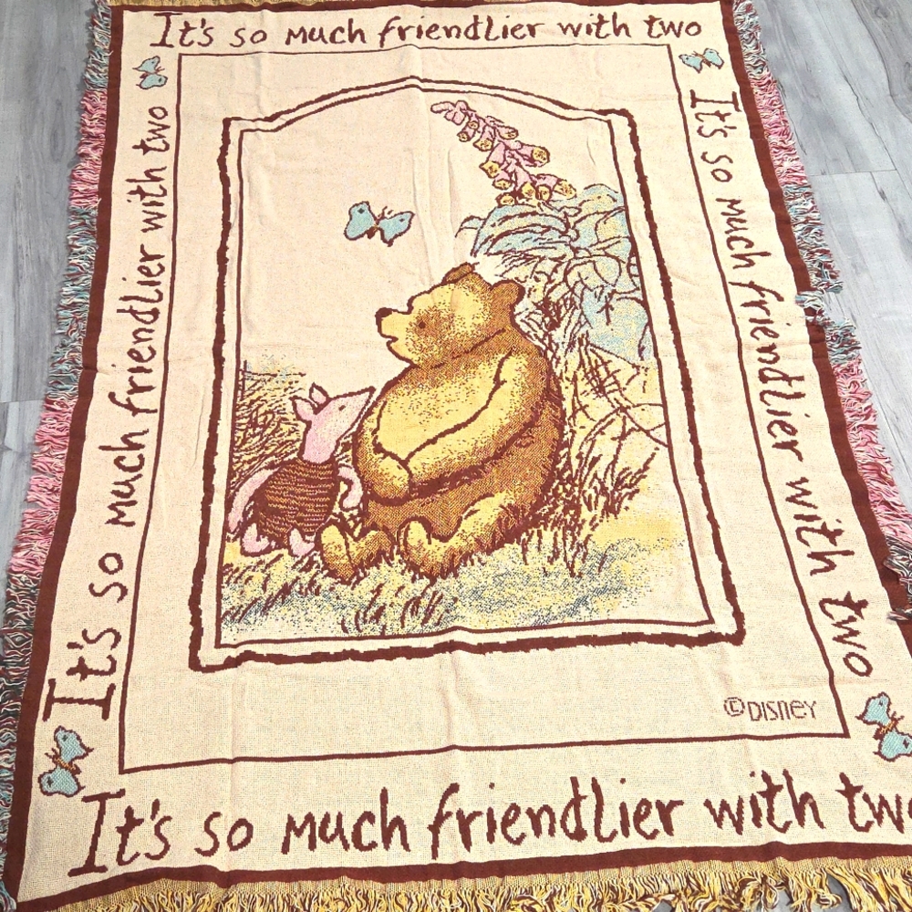 Classic Pooh Jacquard Throw Blanket 100% Cotton- New